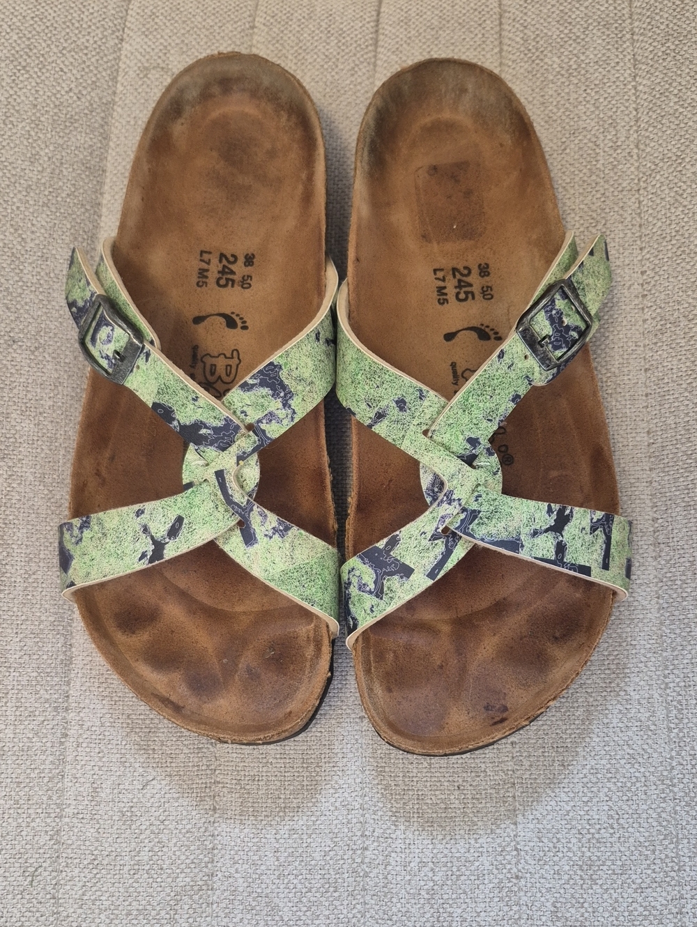 Birkenstock Green and Navy Crisscross Sandals